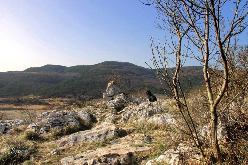 Naravni kamniti most na Kraškem robu med pohodom iz Sočerge proti Spodmolom Veli Badin.
