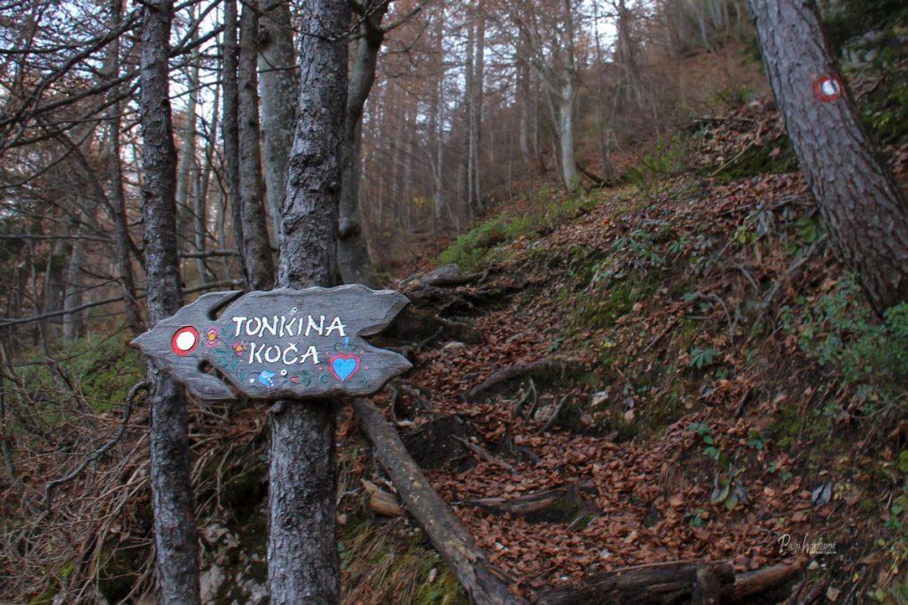 Smerna tabla pri poti s Tonkine koče